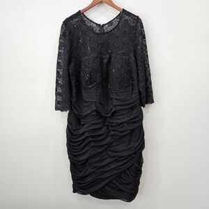 Alex Evenings Womens Ruched Lace Dress Black Formal Whimsygoth Wedding Guest
